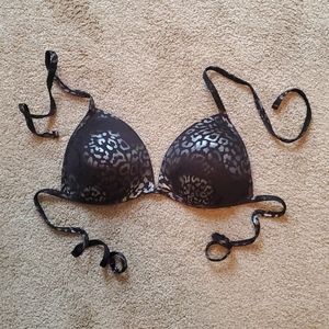 Xhileration Black and Silver/Gray Leopard Bikini Top Size Large